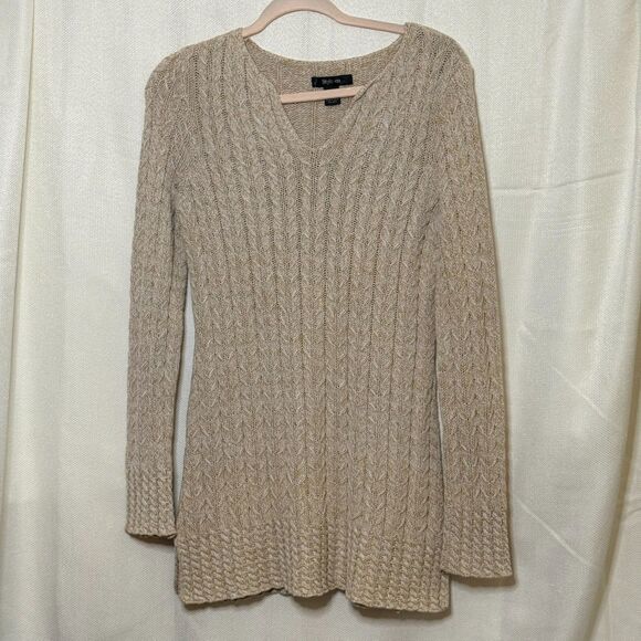 Style & Co Cable Knit Sweater Women’s M Beige Neutral Textured Longline Boho - Picture 2 of 9